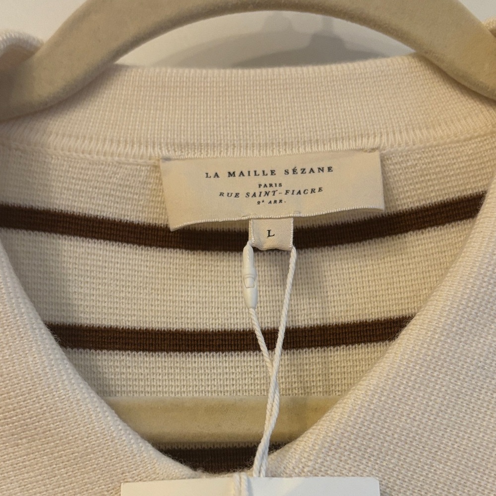 Sezane Betty Cream and Brown Striped Cardigan Size L NWT - Picture 3 of 3